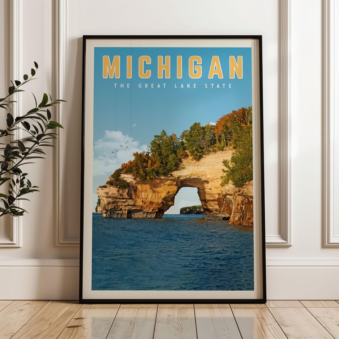 Michigan Travel Poster, Lake Wall Art Print
