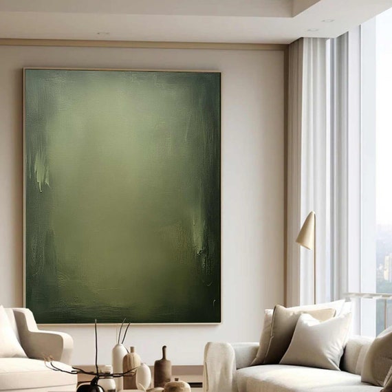 Modern Painting Olive Green Minimalist Art Olive Green Abstract Painting Neutral Green Painting Pure Green Wall Decor Wabisabi Wall Art