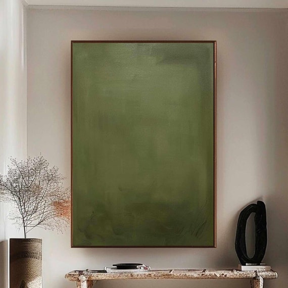 Olive Green Abstract Painting Neutral Green Painting Modern Painting Olive Green Minimalist Art Pure Green Wall Decor Wabisabi Wall Art