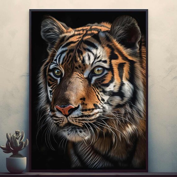 Bengal Tiger Close-Up Portrait in Dramatic Wildlife Style Poster