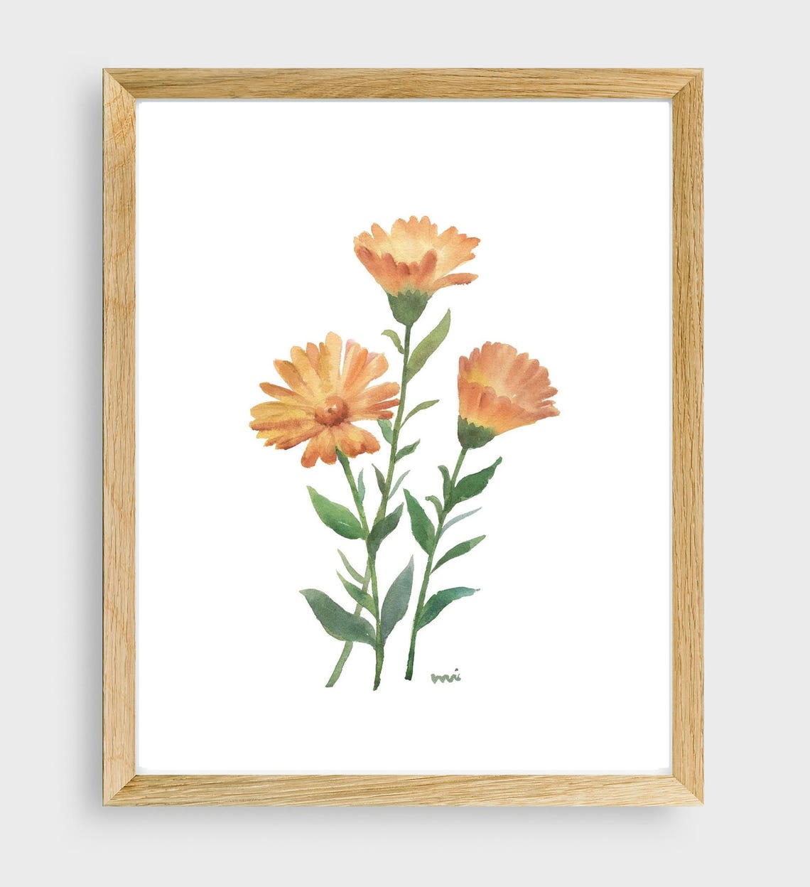 Orange Calendula Fall Decor Print Flower Wall Art Thanksgiving Watercolor Flowerwall Autumn