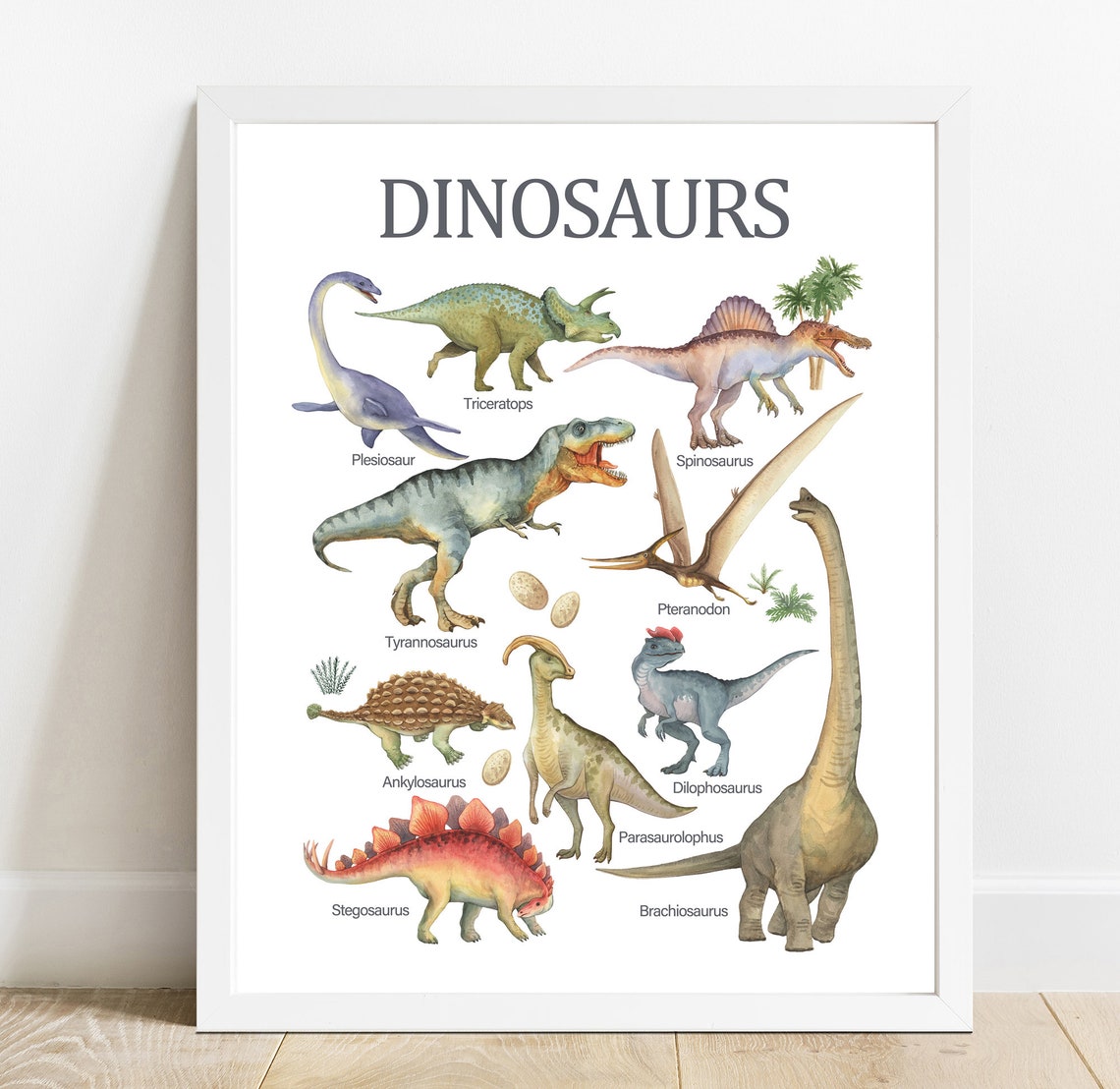Dinosaurs Wall Art Kids Learning Poster Nursery Decor