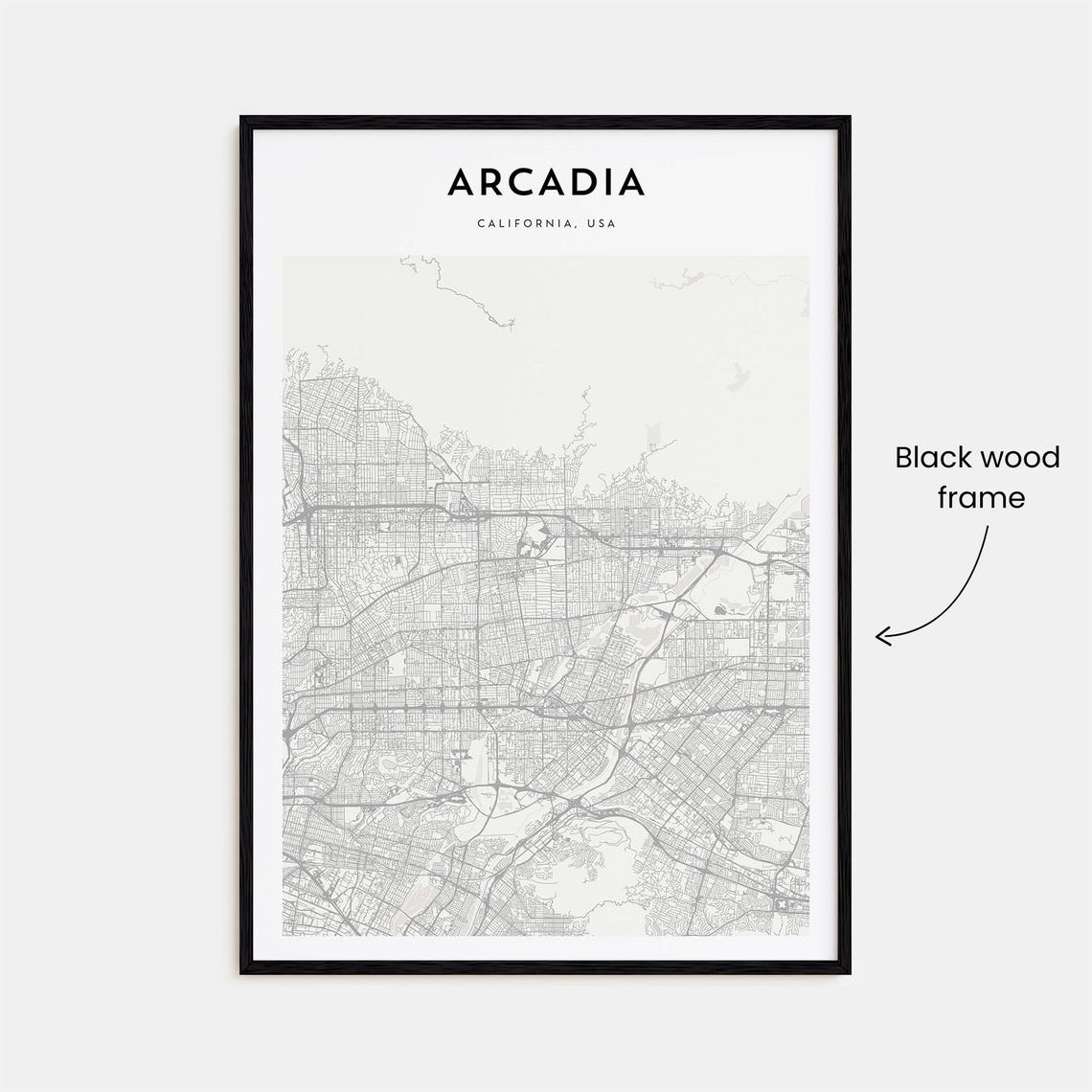 Arcadia California Fine Line City Street Map Modern Wall Decor Poster - Image 3