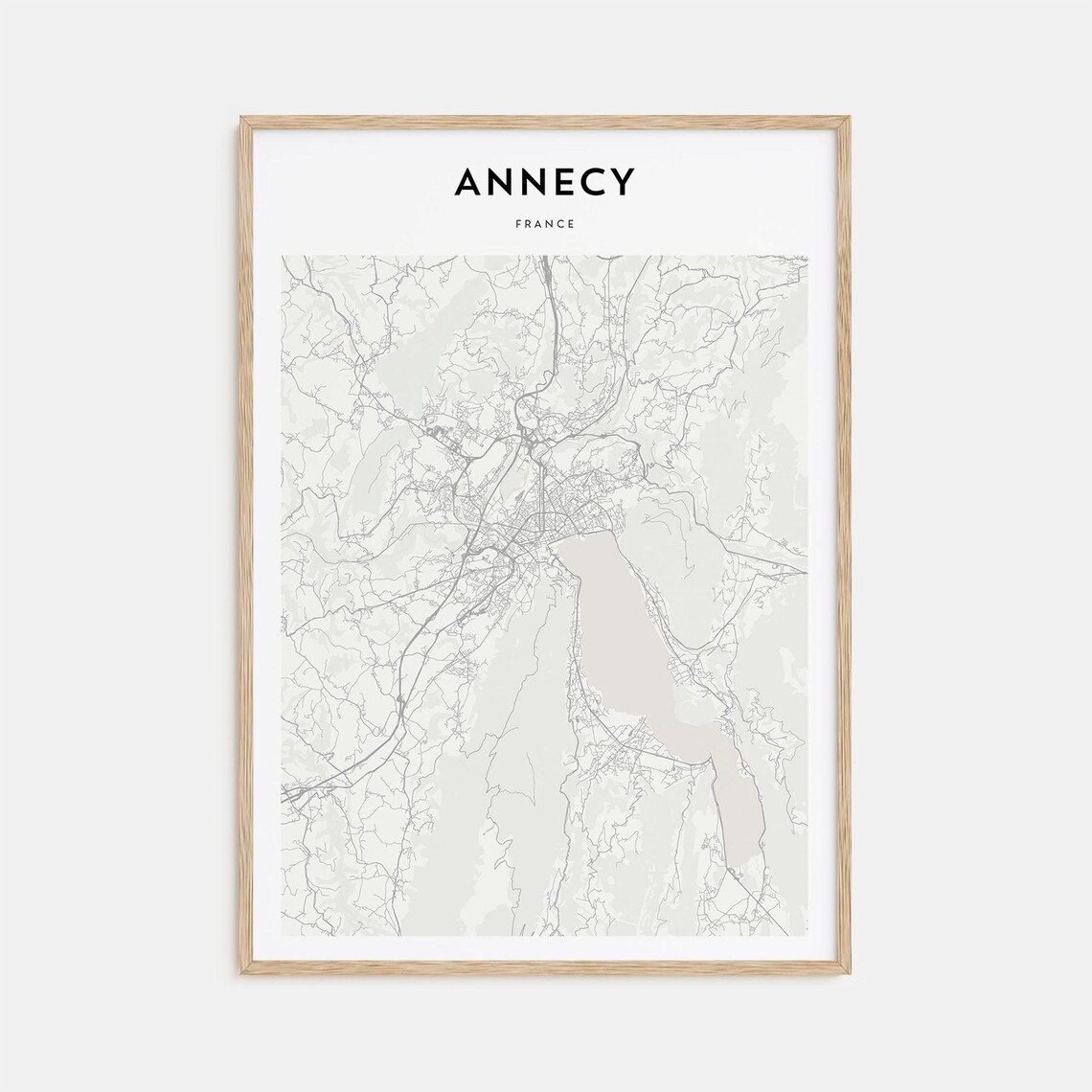 Annecy France Fine Line City Street Map Modern Wall Decor Poster