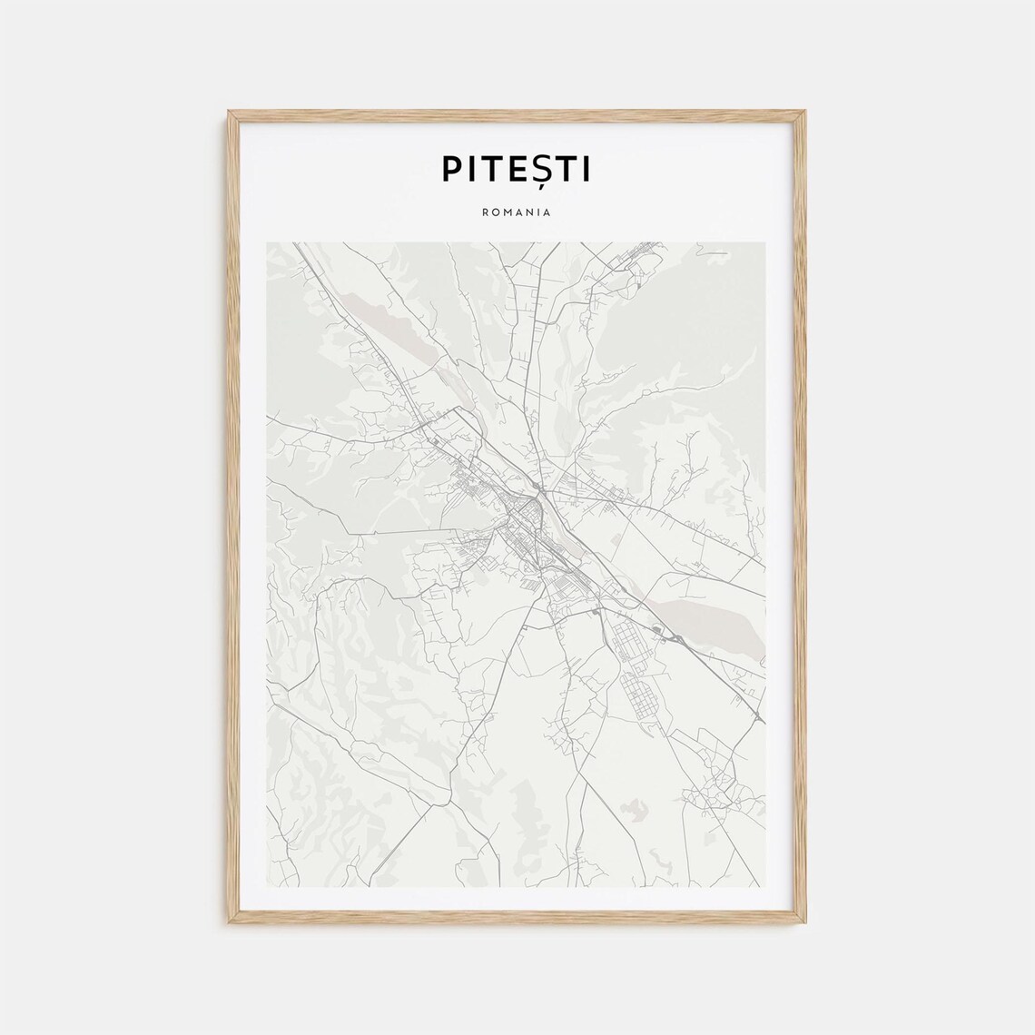 Pitesti Romania Minimalist City Street Map Poster Modern Travel Decor