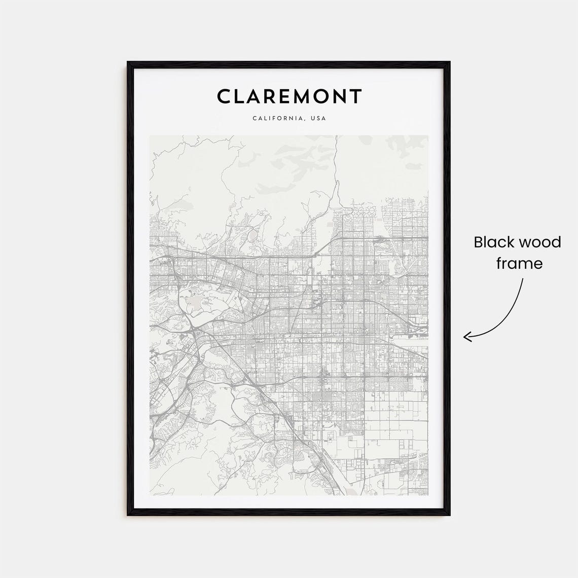 Claremont California USA Minimalist Black White City Map Poster - Image 3