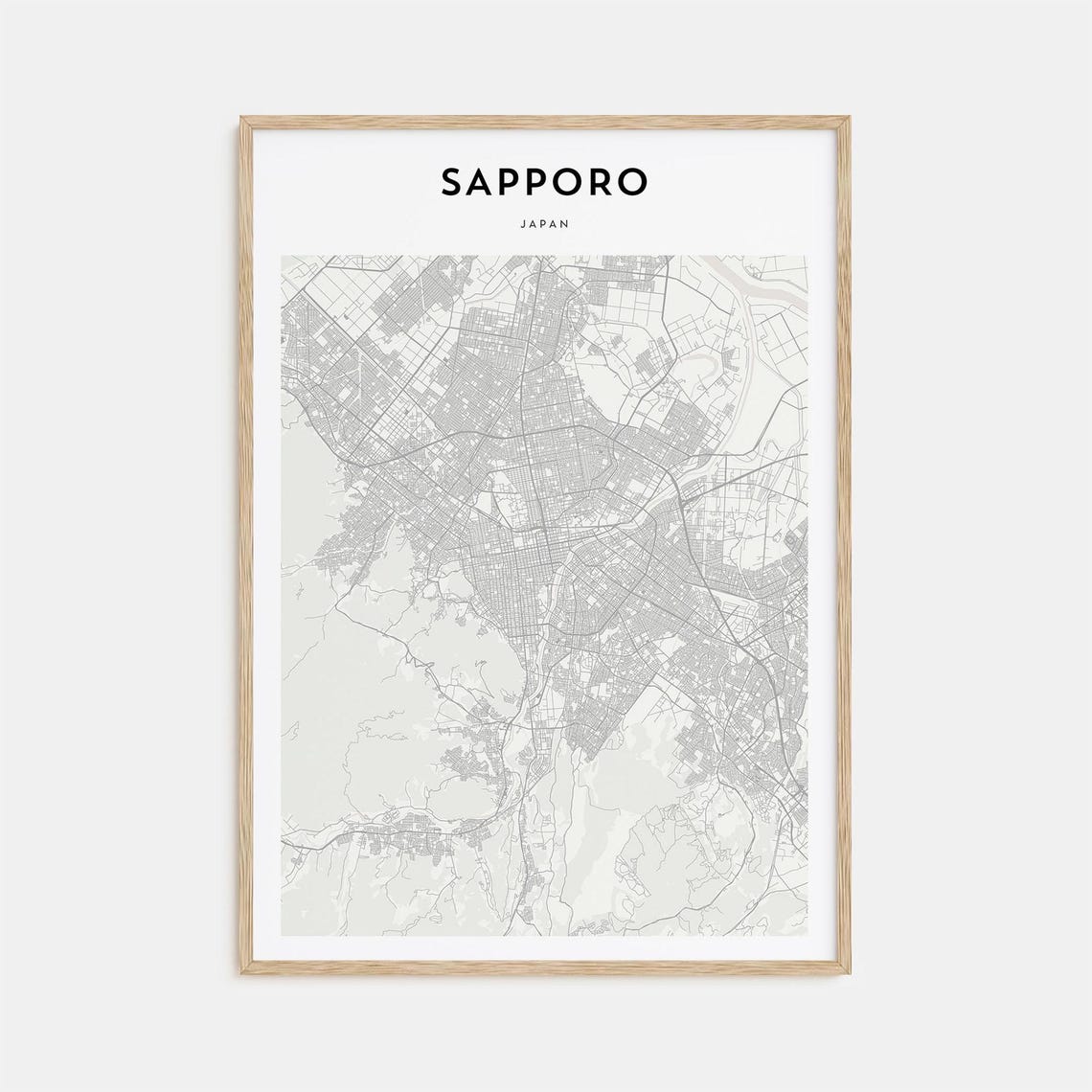 Sapporo Japan Minimalist Monochrome City Map Retro Travel Poster