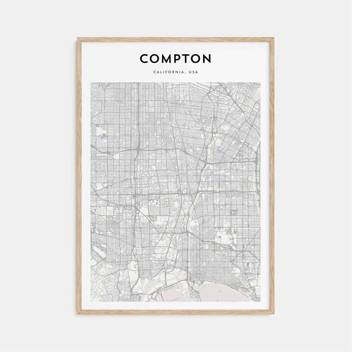 Compton California USA Minimalist City Street Map Travel Art Print