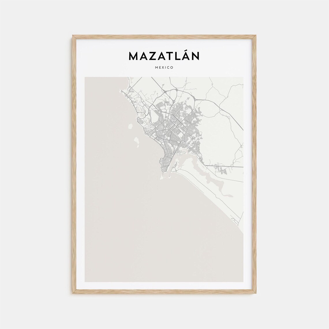 Mazatlan Mexico Minimalist Coastal Street Map Beige Travel Poster