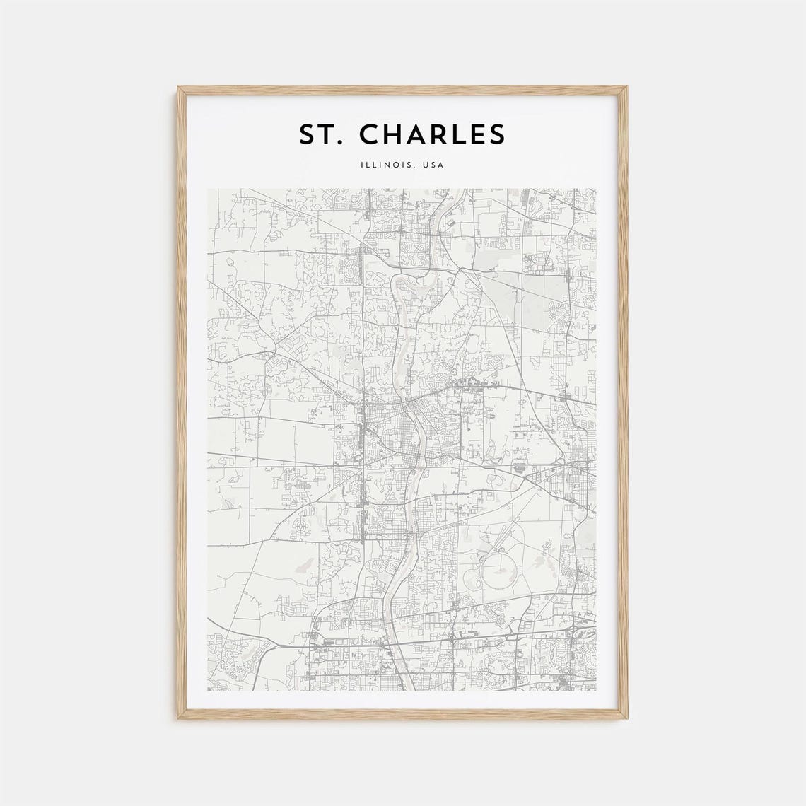 St. Charles Illinois Minimalist City Map Line Art Home Decor Poster