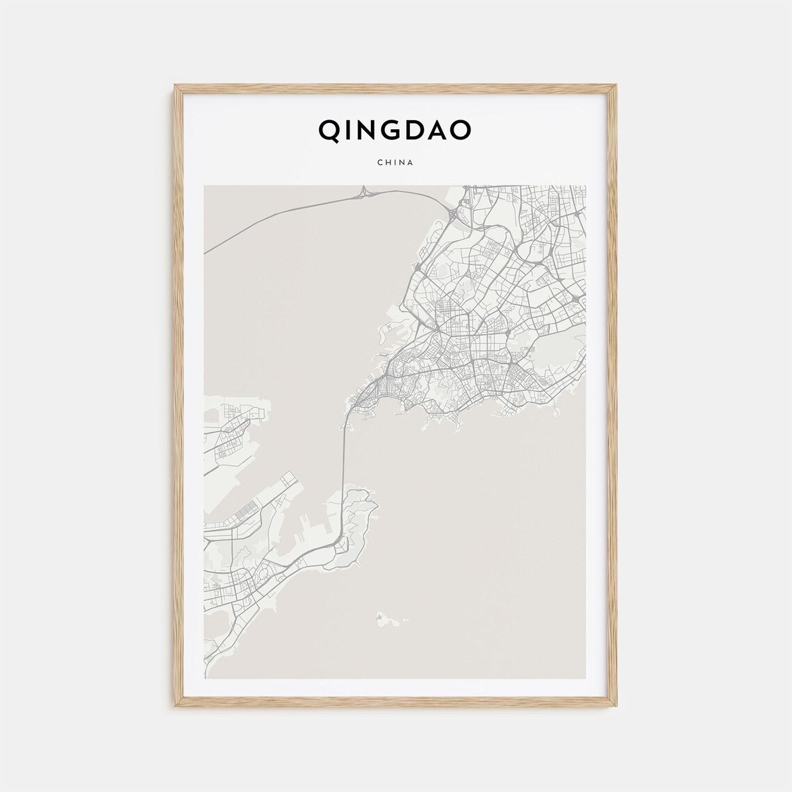 Qingdao China Modern Minimalist City Street Map Travel Poster