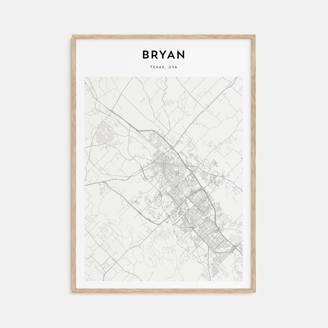 Bryan Texas Minimalist Street Map Modern City Decor Travel Poster