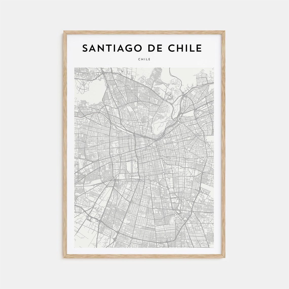 Santiago de Chile Minimalist Monochrome City Map Retro Travel Poster