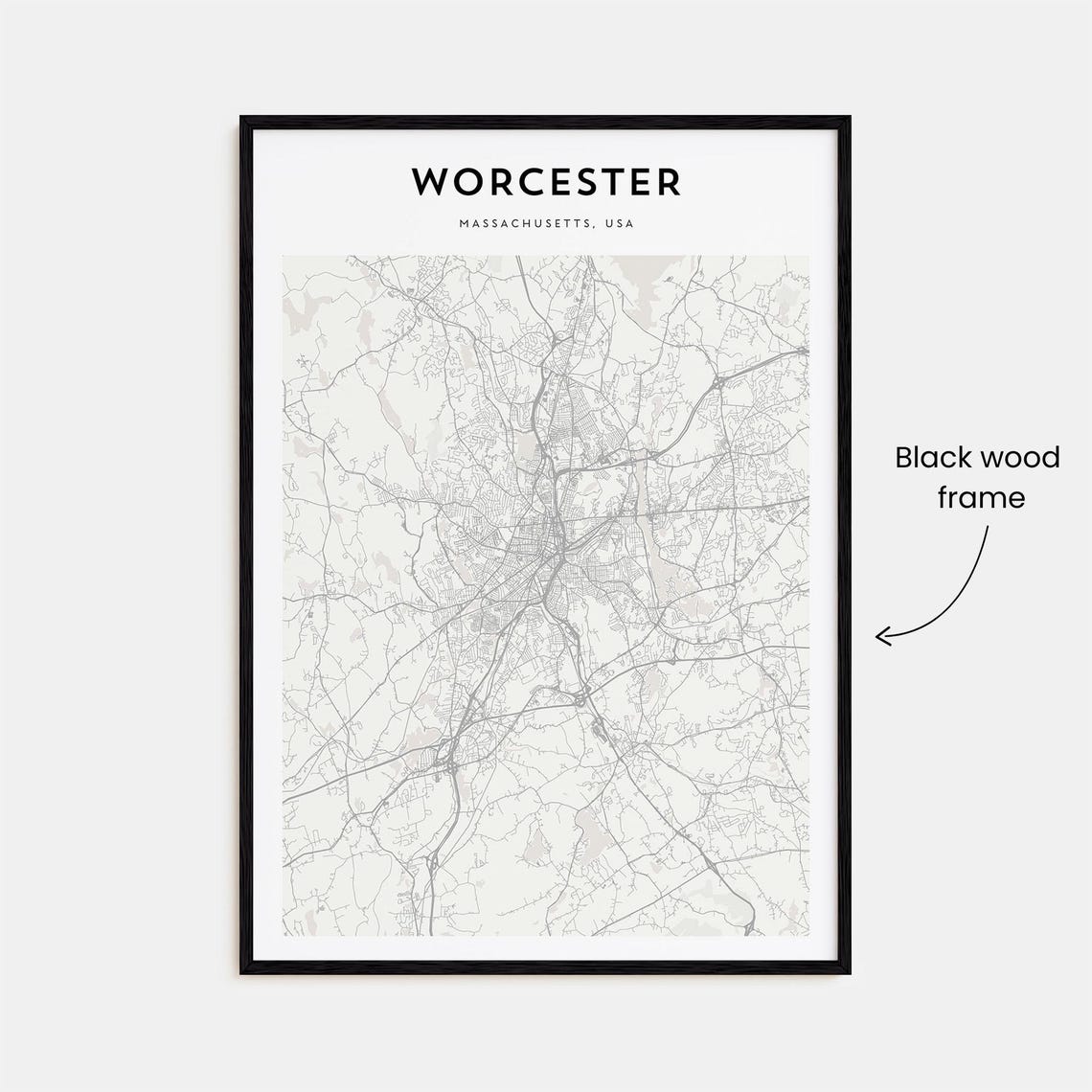 Worcester Massachusetts USA Minimalist Street Map Line Art Poster - Image 3