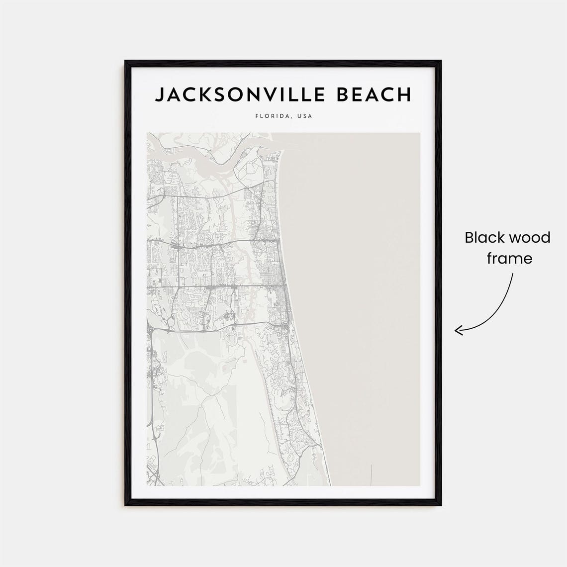 Jacksonville Beach Florida Minimalist Coast Street Map Decor Poster - Image 3