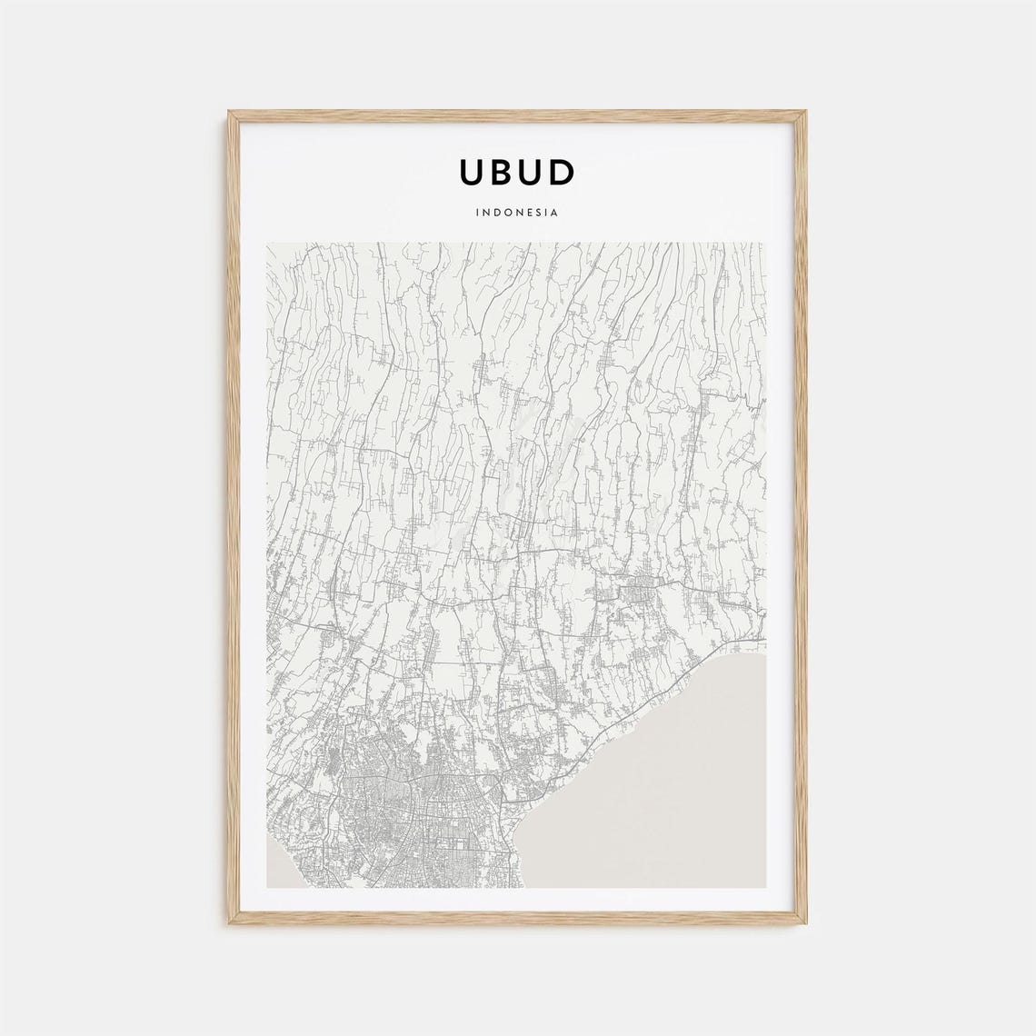 Ubud Indonesia Minimalist City Street Map Modern Travel Poster