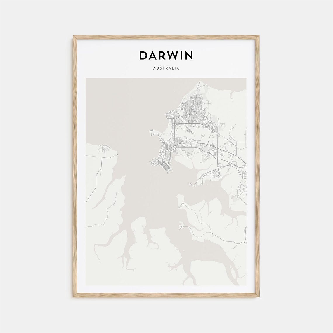 Darwin Australia Minimalist City Street Map Beige Travel Poster