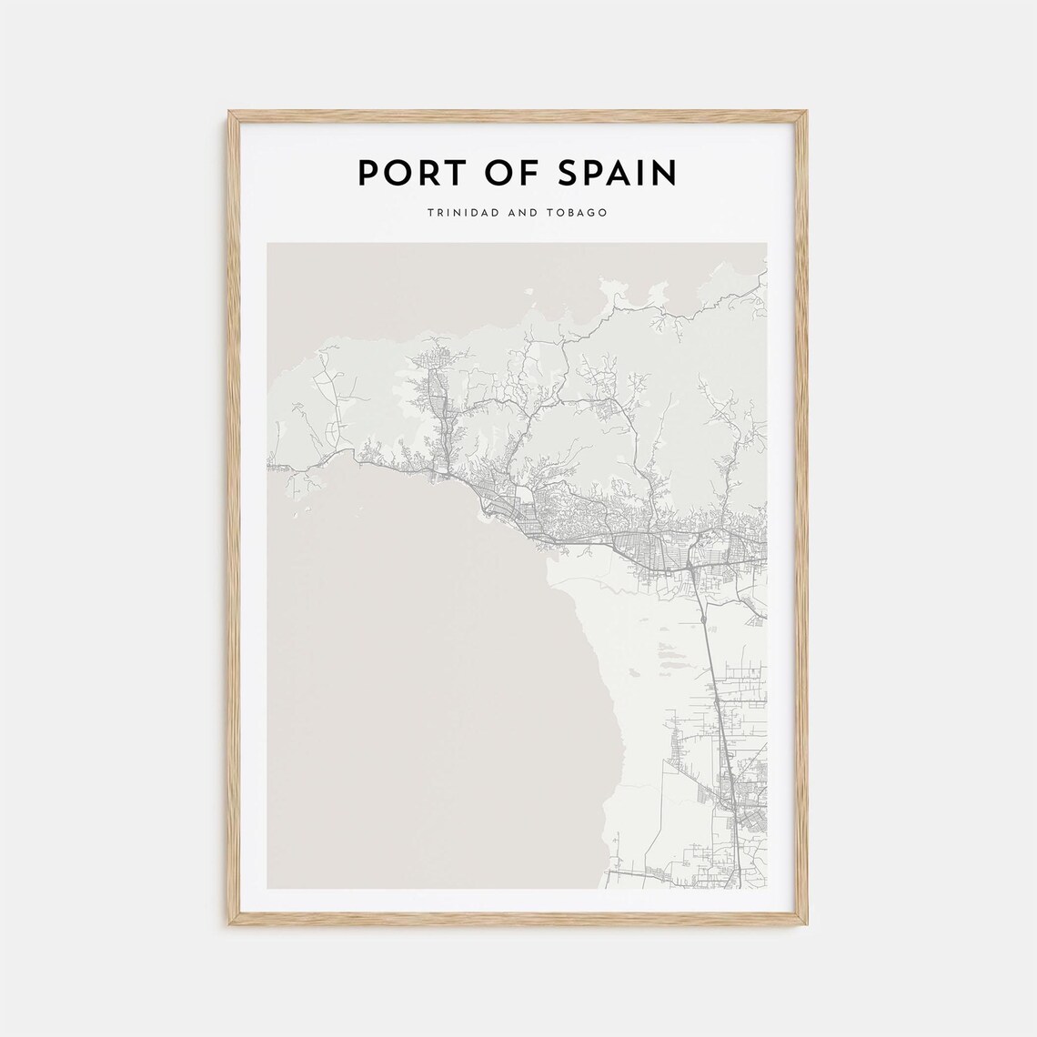 Port of Spain Trinidad Tobago City Street Map Monochrome Art Poster