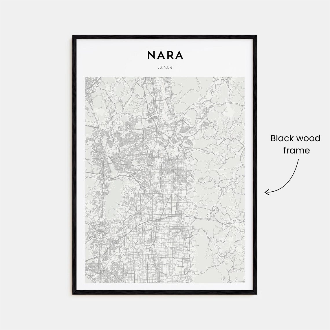 Nara Japan Dense Urban Grid Minimalist Beige Street Map Poster - Image 3