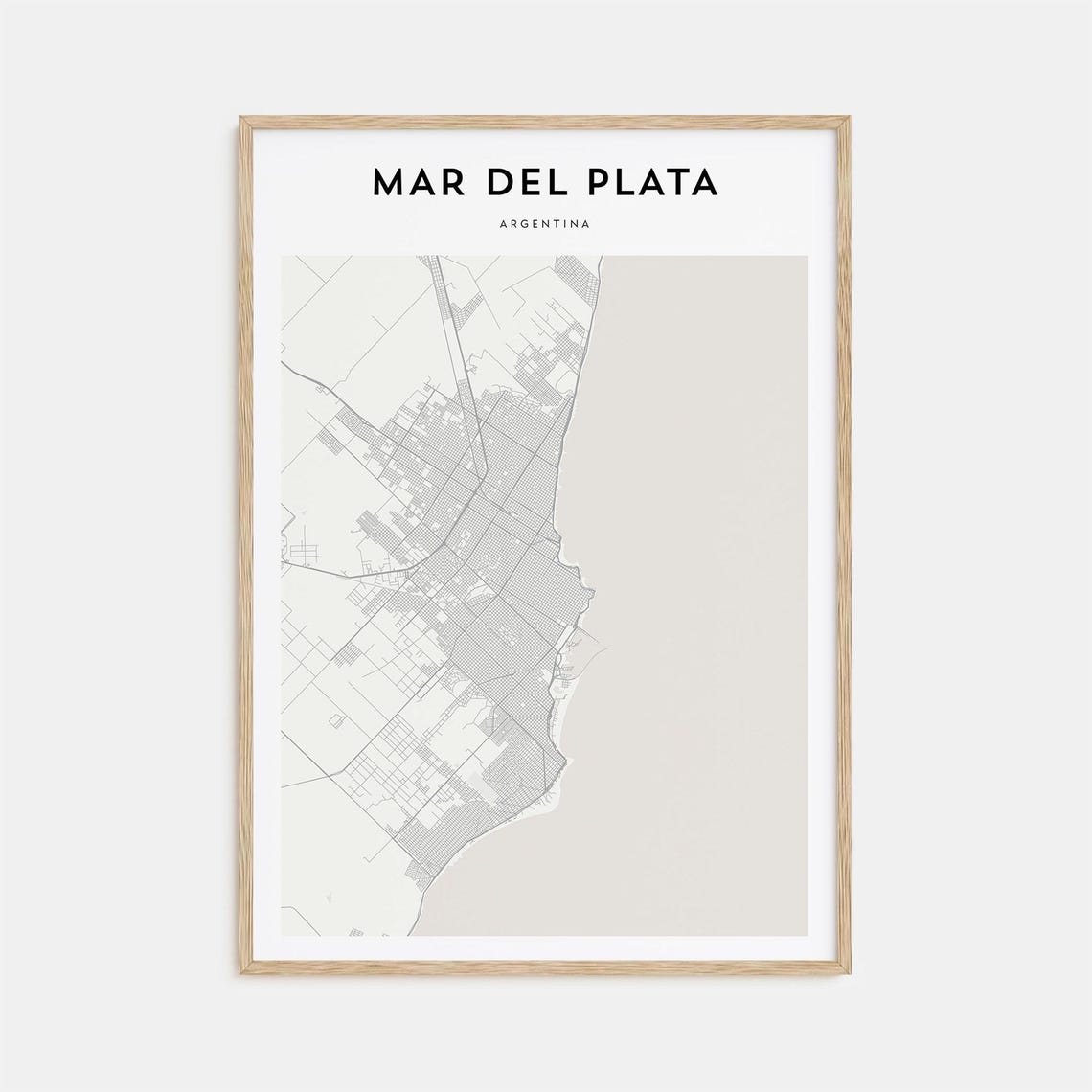Minimalist Mar del Plata Argentina Street Map Poster in Neutral Tones