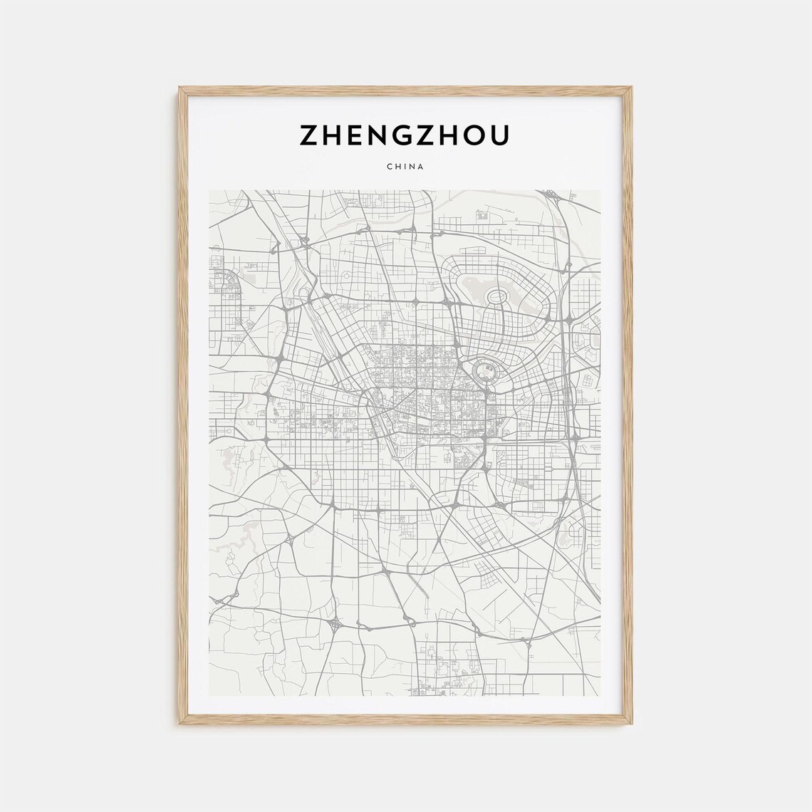 Zhengzhou China Henan Capital Minimalist City Street Map Decor Poster