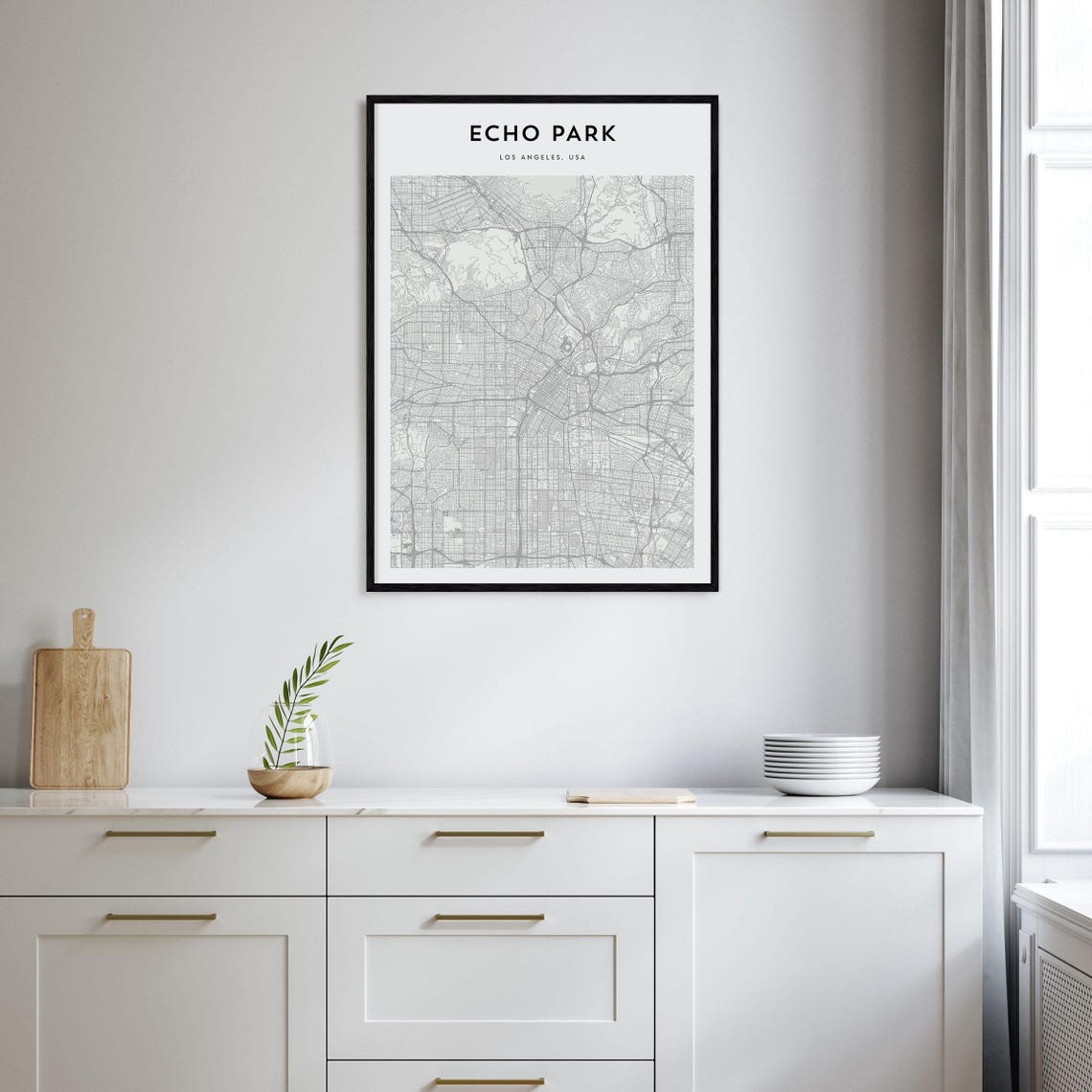 Echo Park Los Angeles Minimalist Beige City Street Map Poster Art - Image 2