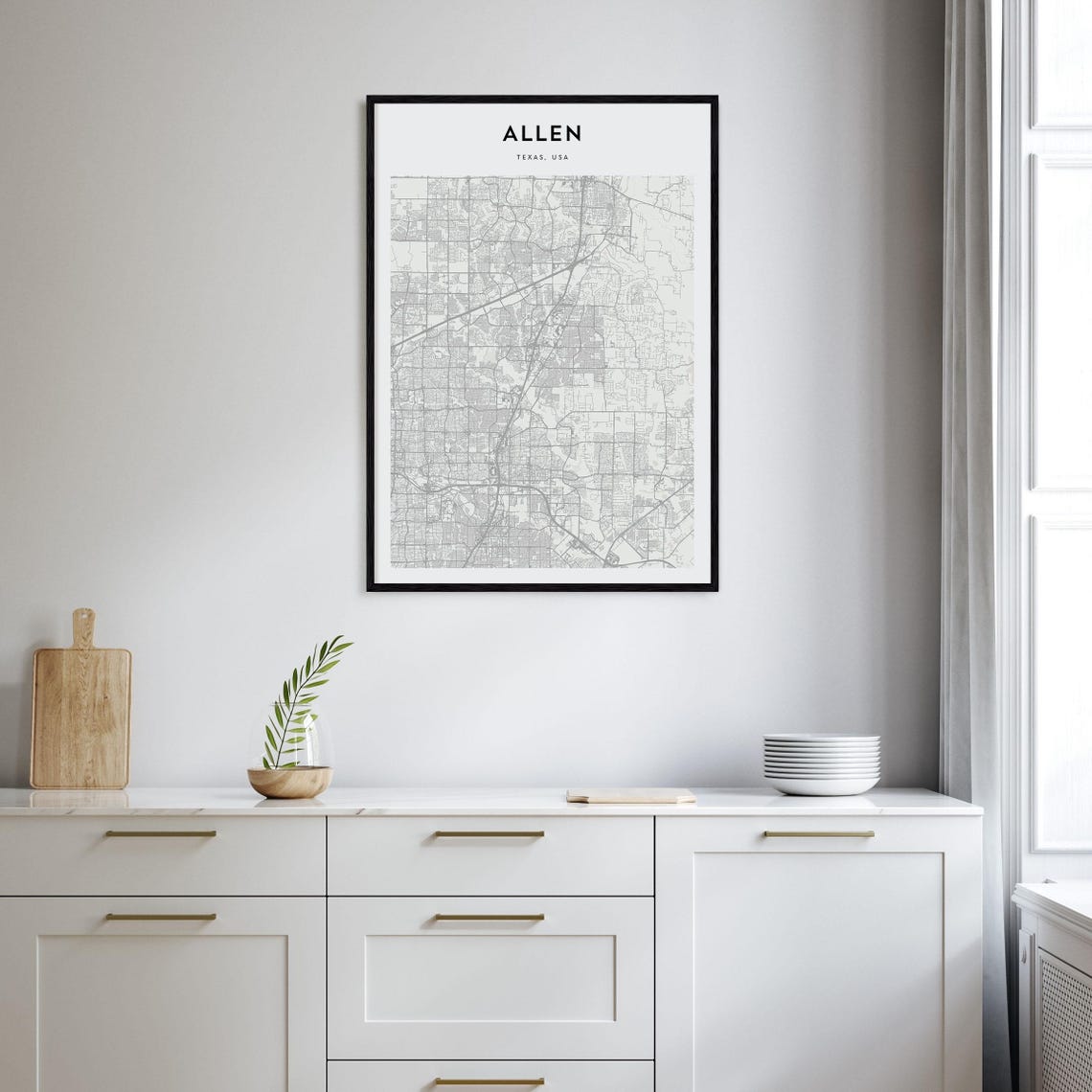 Allen Texas Fine Line City Street Map Modern Wall Decor Poster - Image 2