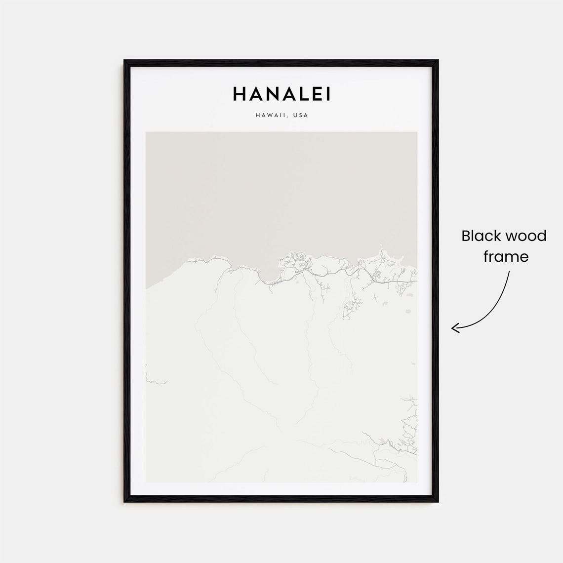 Hanalei Hawaii Minimalist Coastal Bay Town Map Wall Decor Poster - Image 3