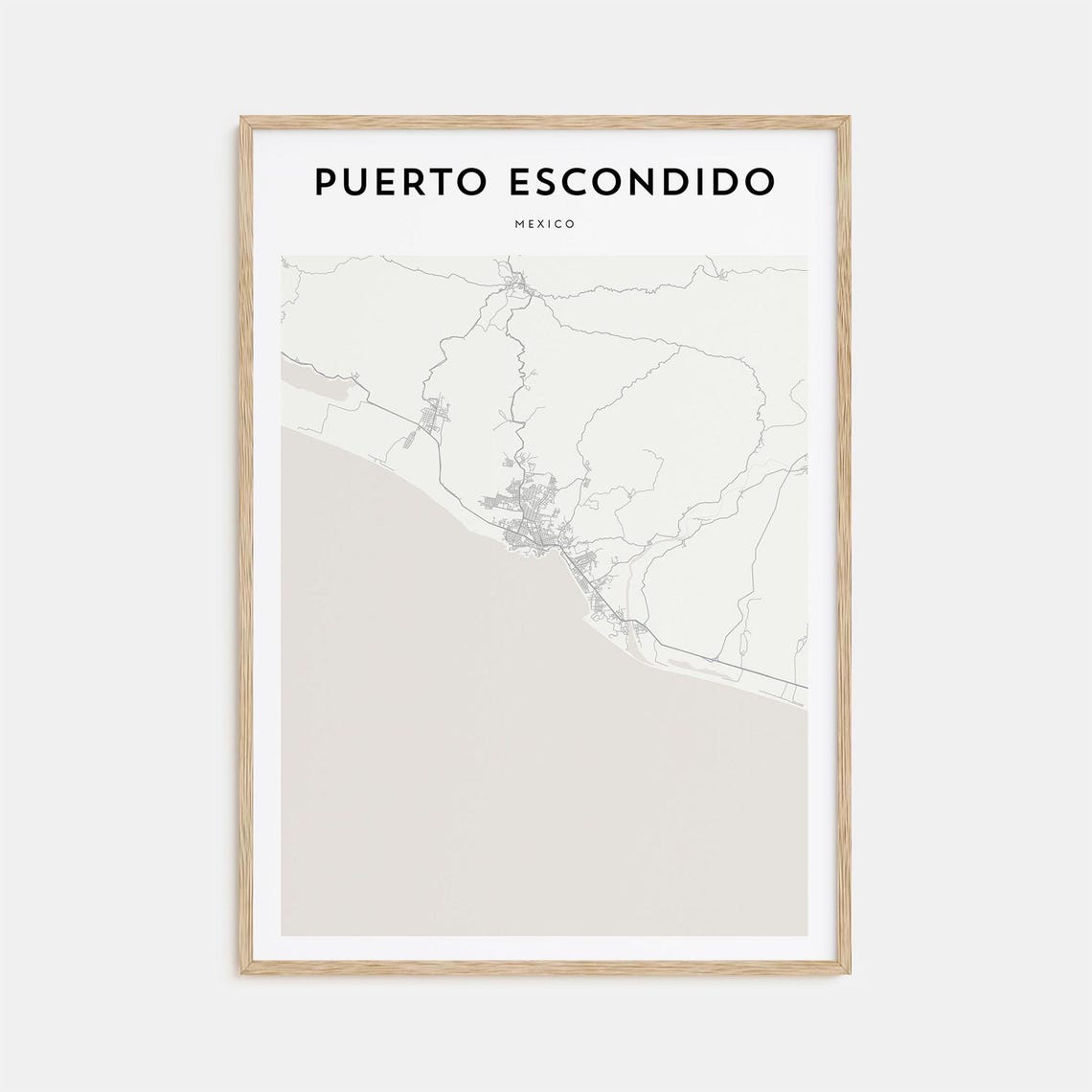 Puerto Escondido Mexico Modern Minimalist City Map Travel Poster
