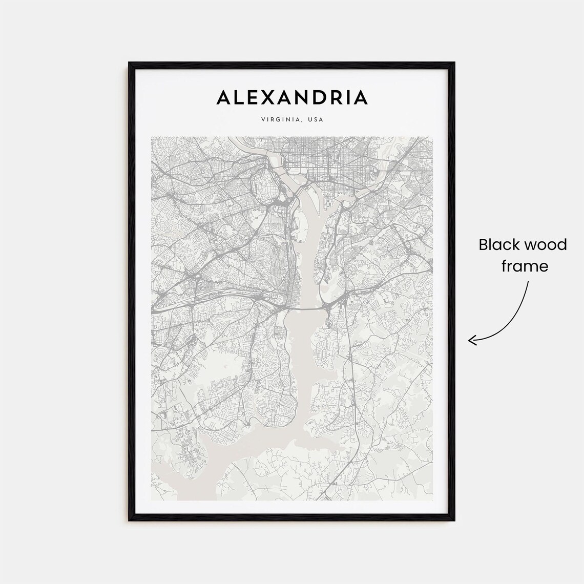 Alexandria Virginia Minimalist City Map Poster with Bold Typography - Image 3