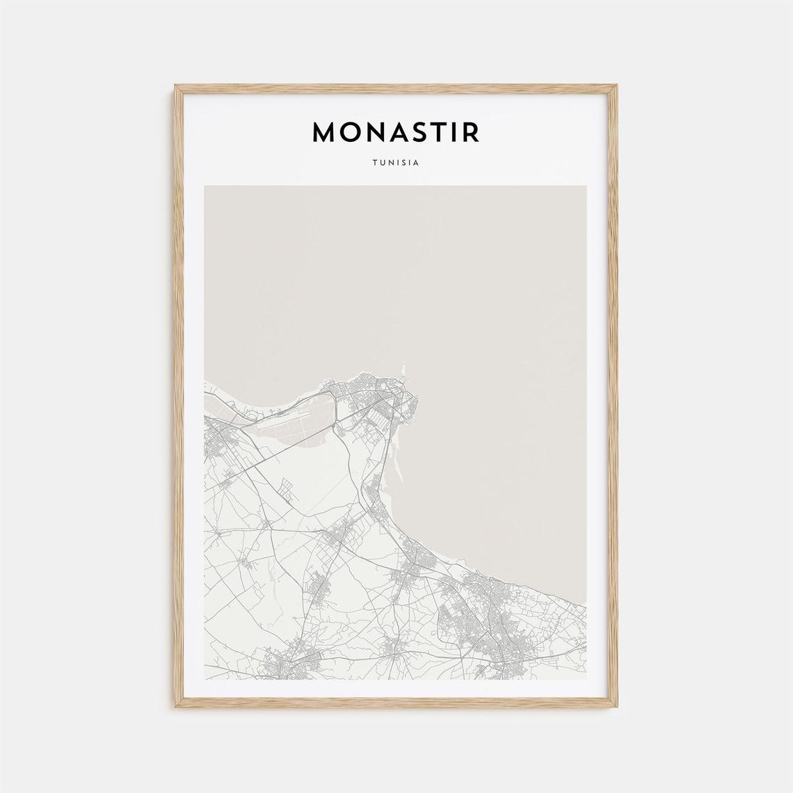 Monastir Tunisia Coastal City Minimalist Beige Street Map Poster