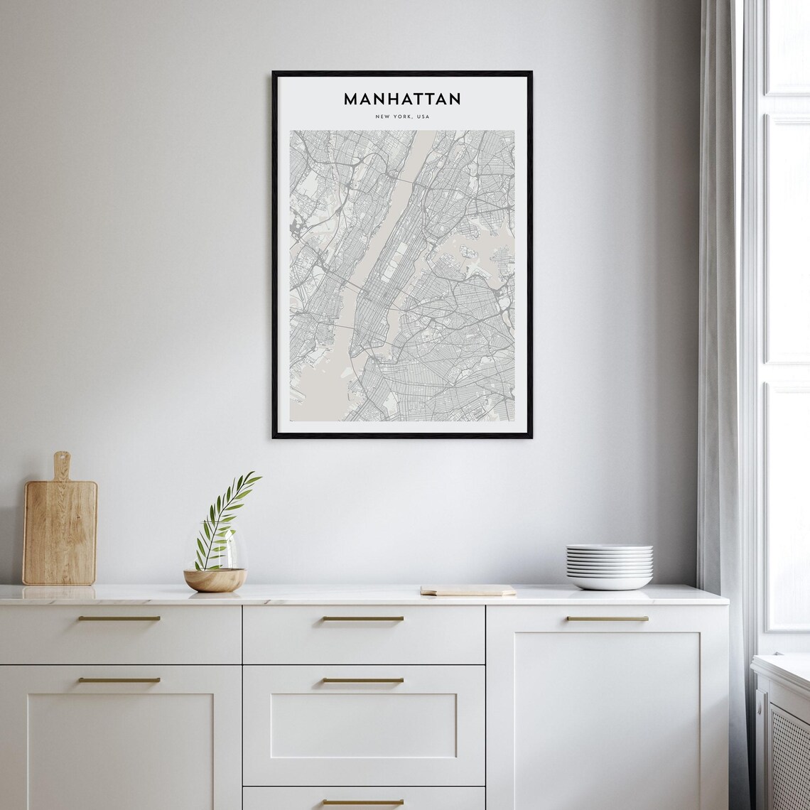 Manhattan New York Minimalist City Street Map Black White Art Poster - Image 2
