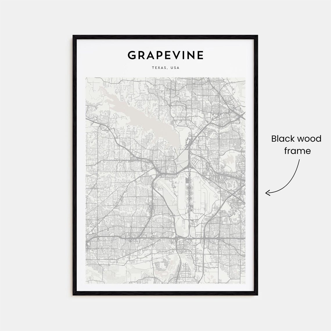 Grapevine Texas Minimalist City Street Map Monochrome Art Poster - Image 3
