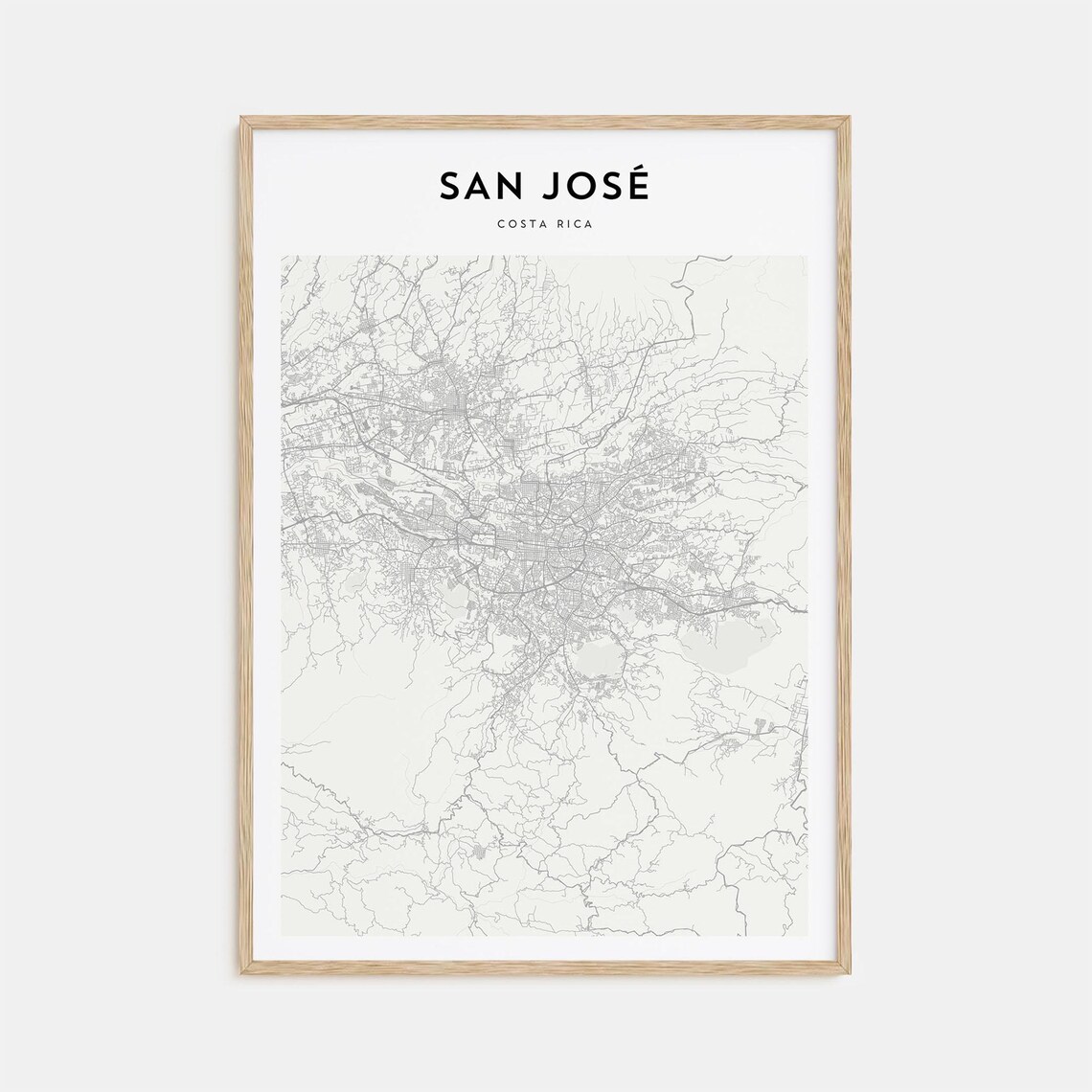 Minimalist San José Costa Rica City Street Map Poster in Neutral Tones