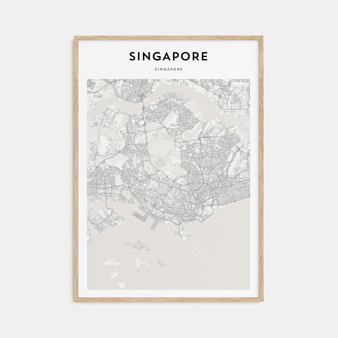 Singapore City Minimalist Monochrome Street Map Artwork Poster