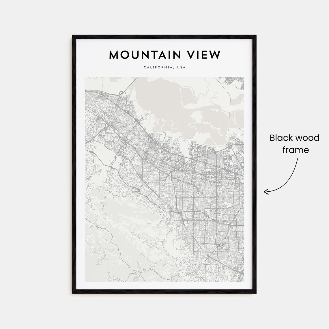 Mountain View California Minimalist City Street Map Black White Poster - Image 3