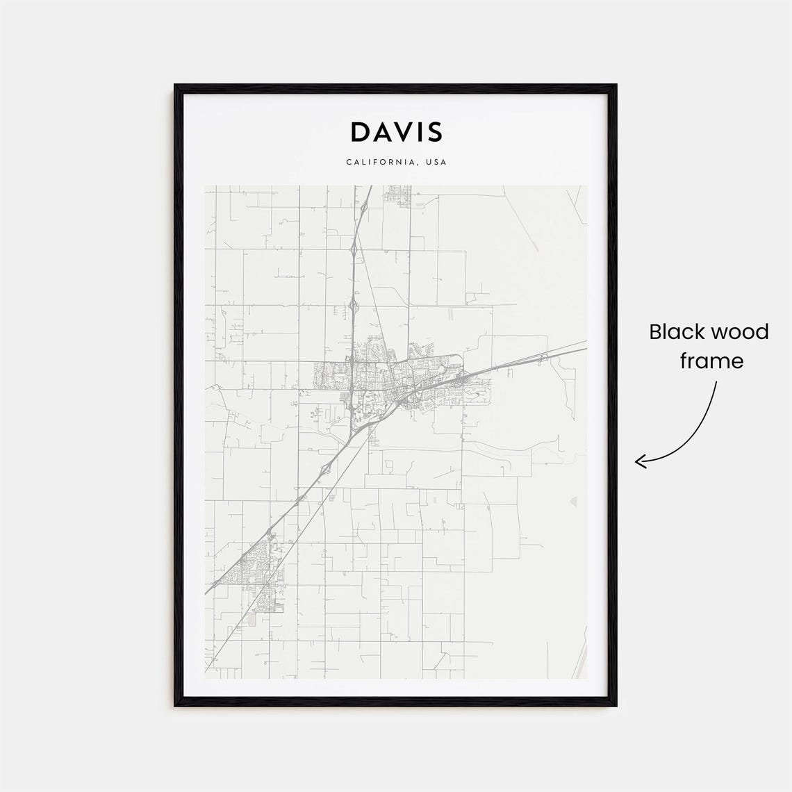 Davis California Minimalist Street Map Modern City Travel Poster - Image 3