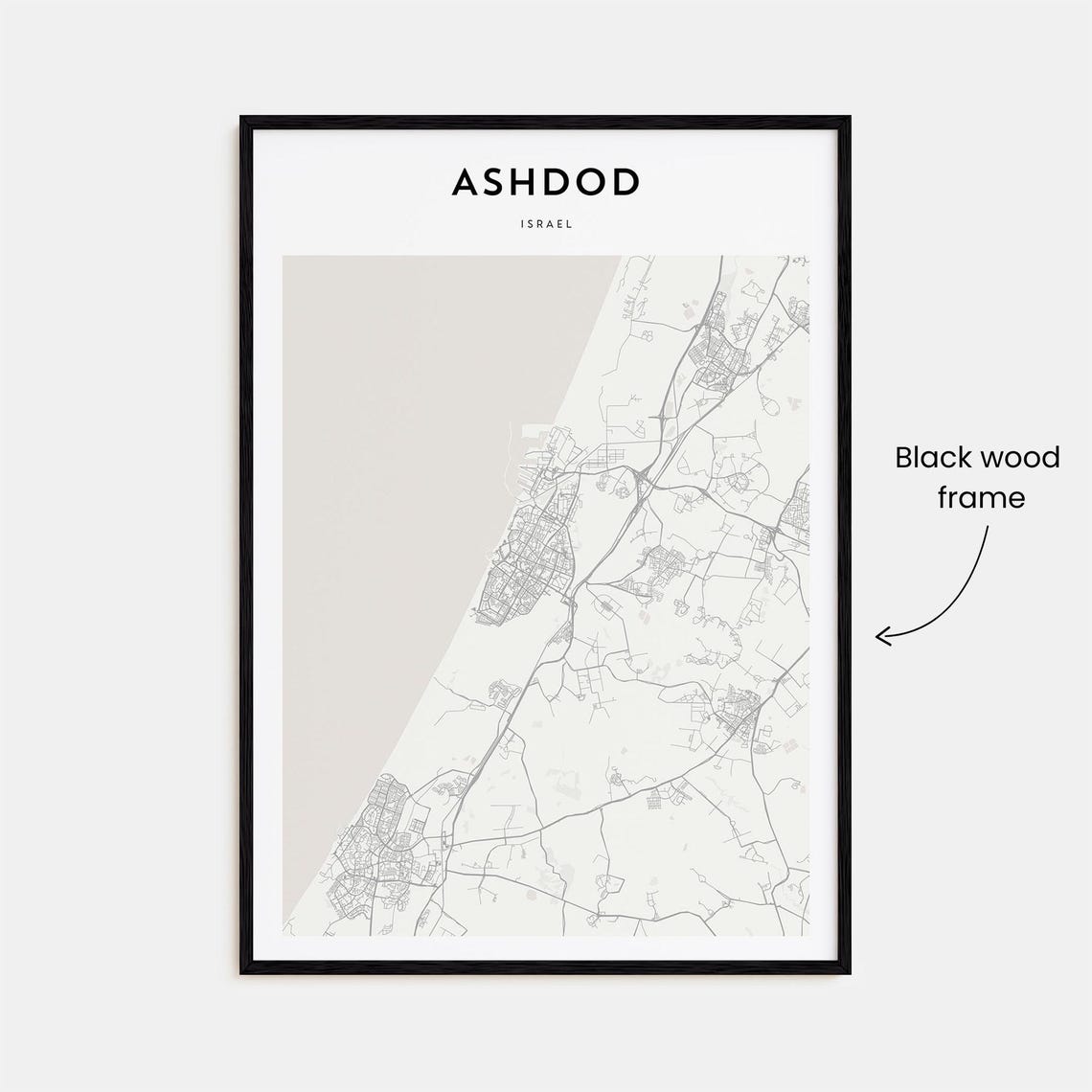 Ashdod Israel Personalized Minimalist Beige Coastal City Map Poster - Image 3