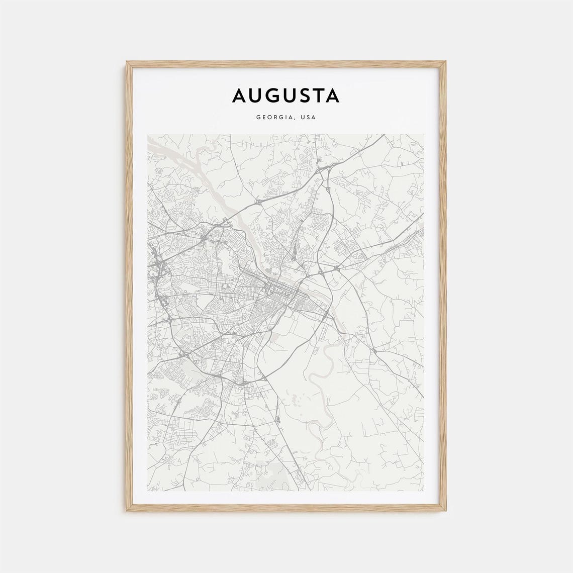 Augusta Georgia Minimalist Detailed City Map Street Grid Poster