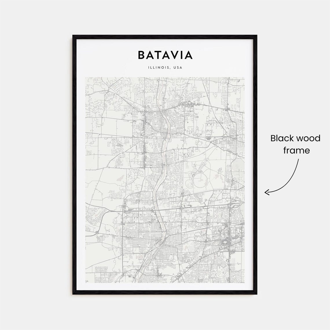 Batavia Illinois USA Personalized Minimalist Gray City Map Poster - Image 3