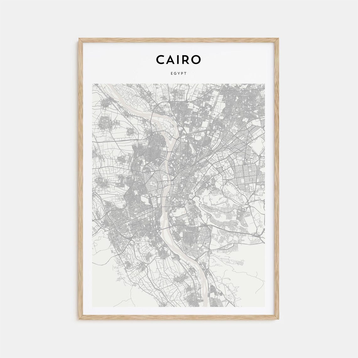 Cairo Egypt Nile River City Street Map Poster with Bold Typography