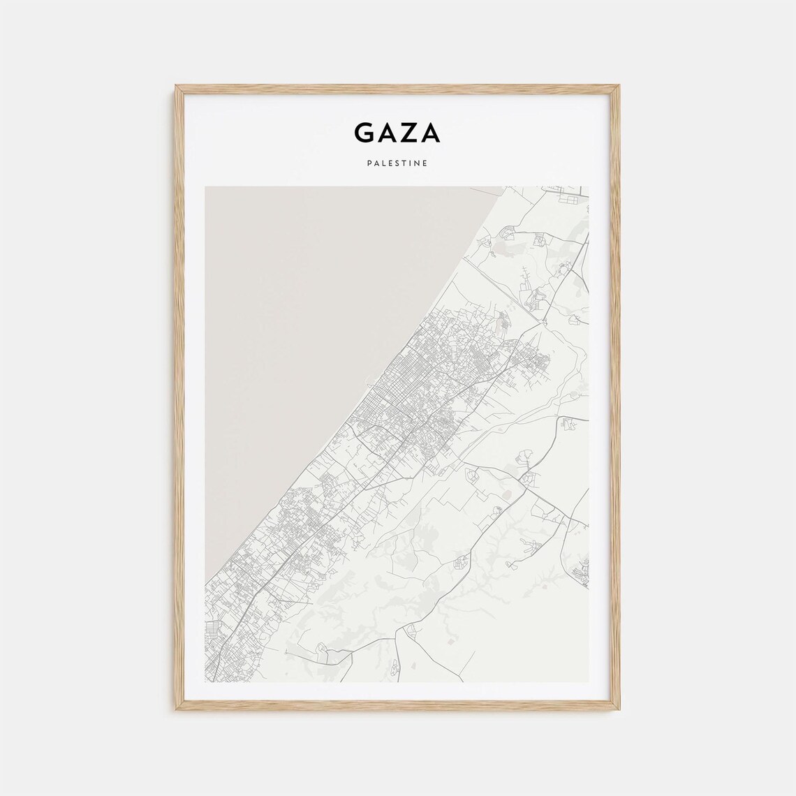 Gaza Palestine Mediterranean Coast Minimalist Street Map Travel Poster