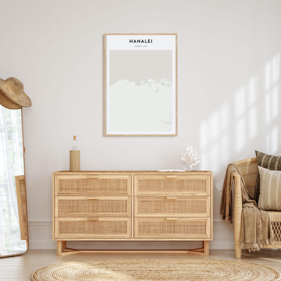 Hanalei Hawaii Minimalist Coastal Bay Town Map Wall Decor Poster - Image 4