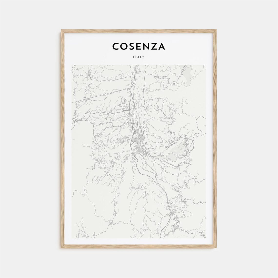 Cosenza Italy Minimal Black and White City Street Map Poster