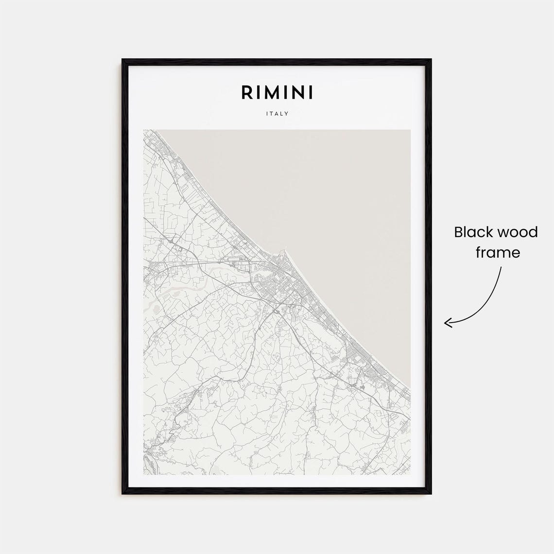 Rimini Italy Minimalist City Street Map Monochrome Art Poster - Image 3