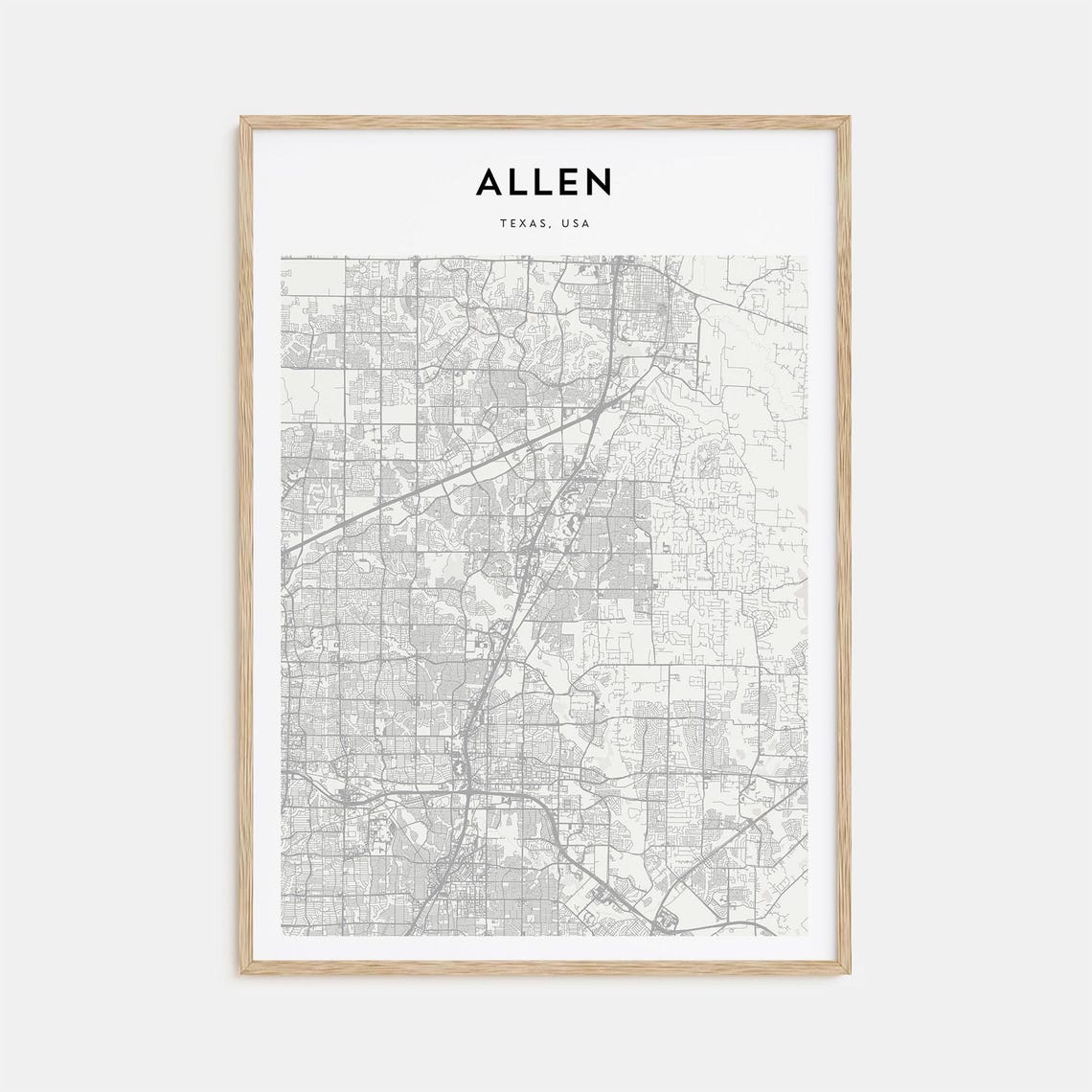 Allen Texas Fine Line City Street Map Modern Wall Decor Poster