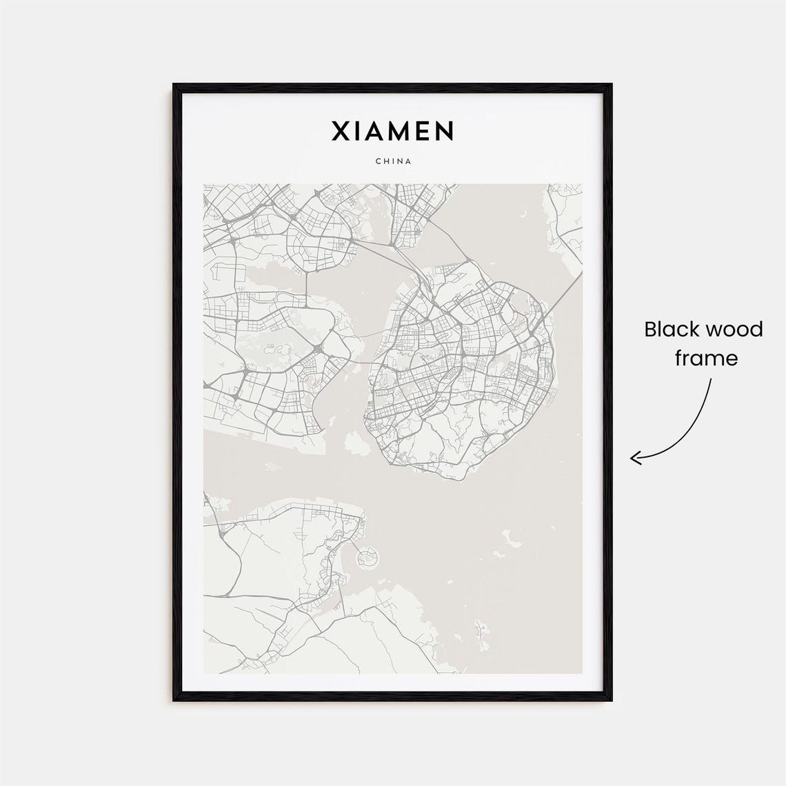 Xiamen China Personalized Minimalist Beige City Street Map Poster - Image 3