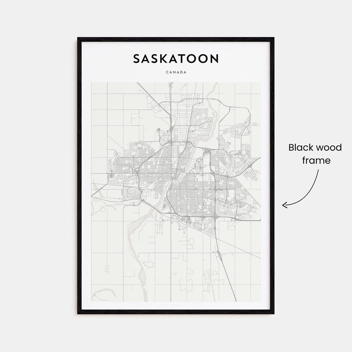 Saskatoon Canada Minimalist Monochrome City Map Retro Travel Poster - Image 3