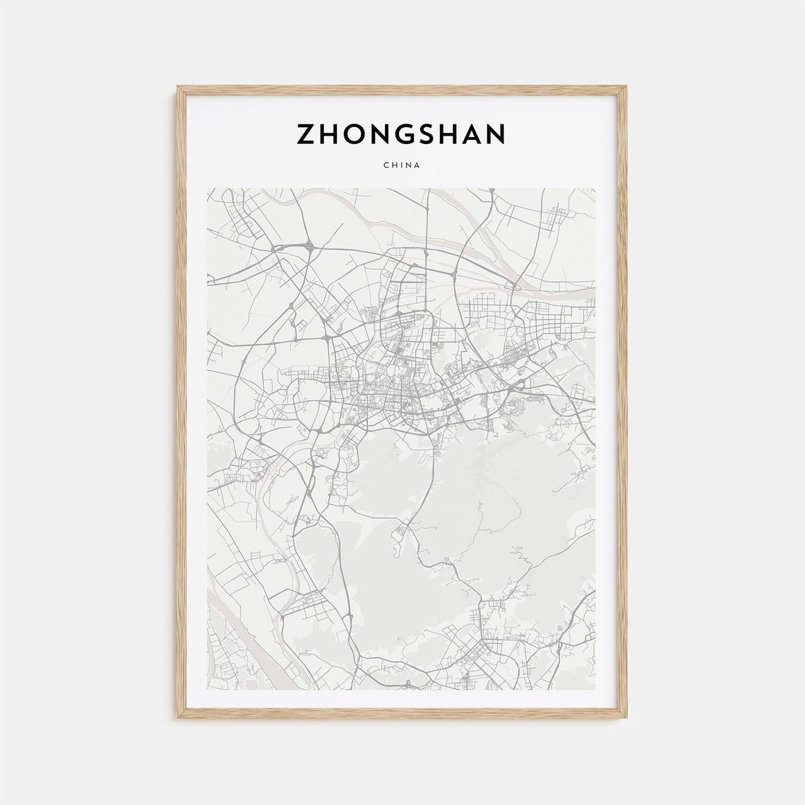 Zhongshan China Guangdong Minimalist City Street Map Decor Poster