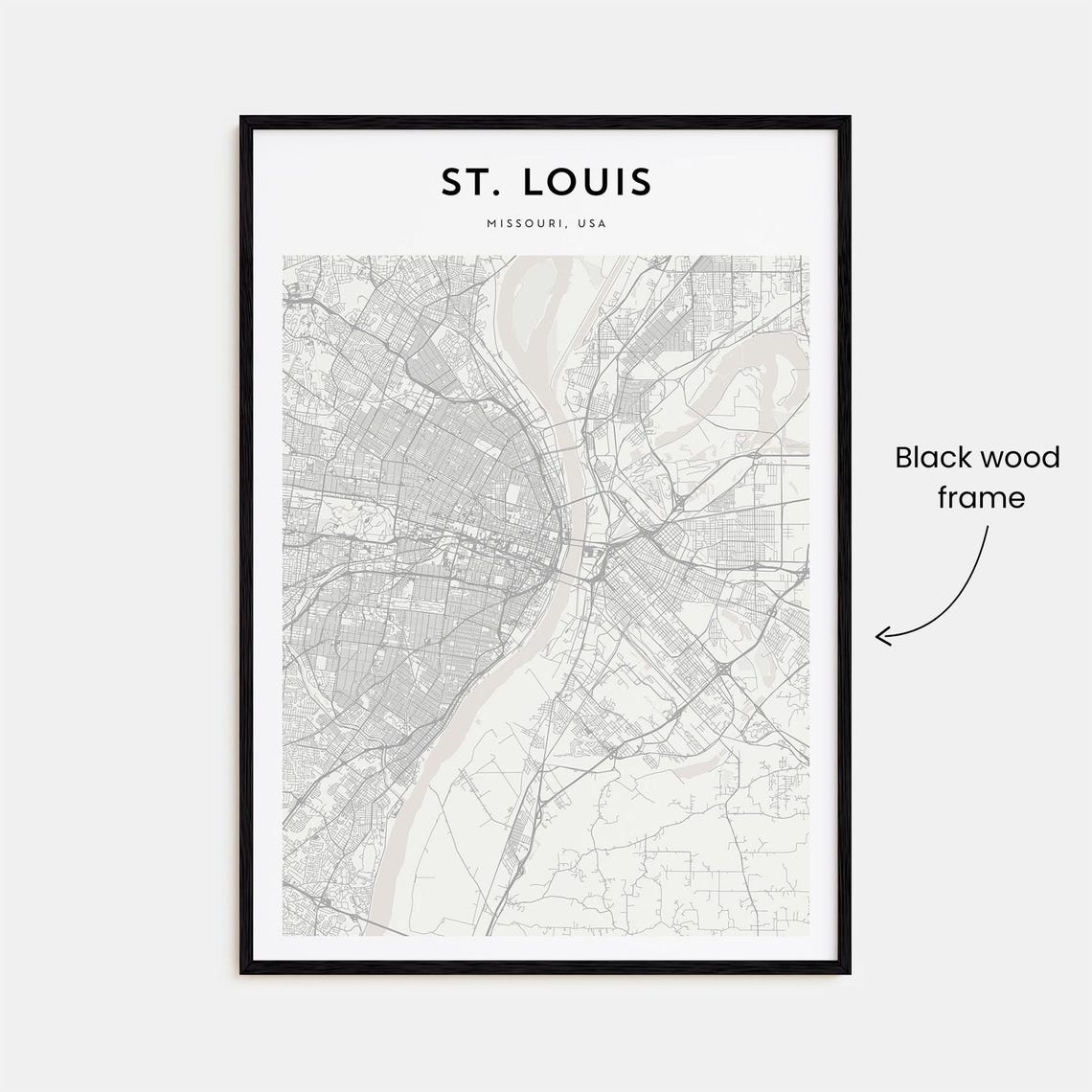 St Louis Missouri Minimalist City Street Map Poster with Bold Type - Image 3